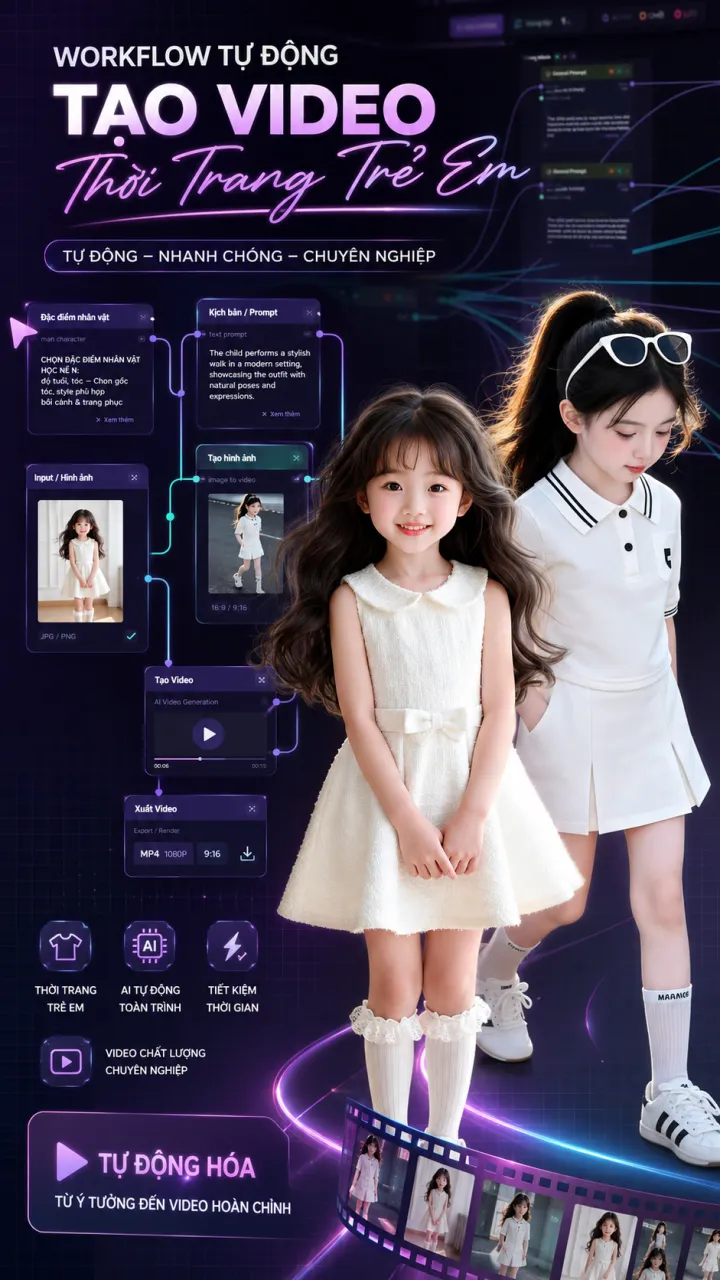 Workflow Tự Động Tạo Video Thời Trang Trẻ Em.