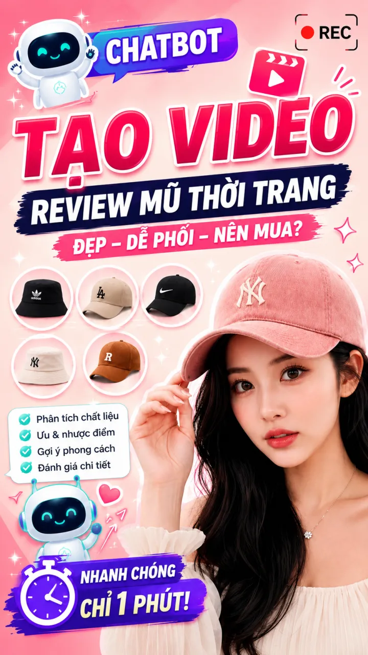 Chatbot GPT - Tạo Video Review mũ thời trang đơn giản