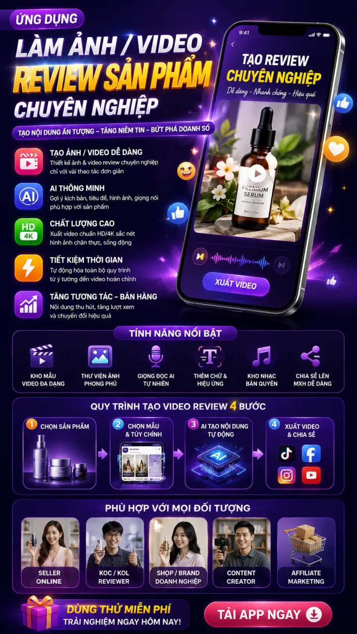 App làm ảnh/video review sản phẩm chuyên nghiệp