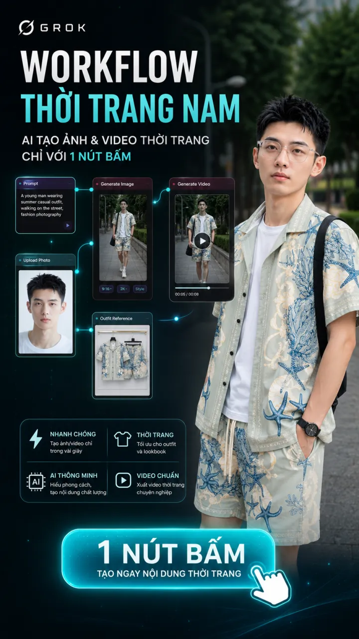 Workflow Thời Trang Nam Grok Với 1 Nút Bấm