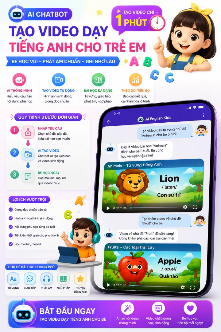 Chat bot tạo video dạy bé học tiếng anh