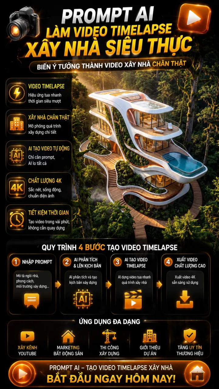 Prompt AI Làm Video Timelapse Xây Nhà