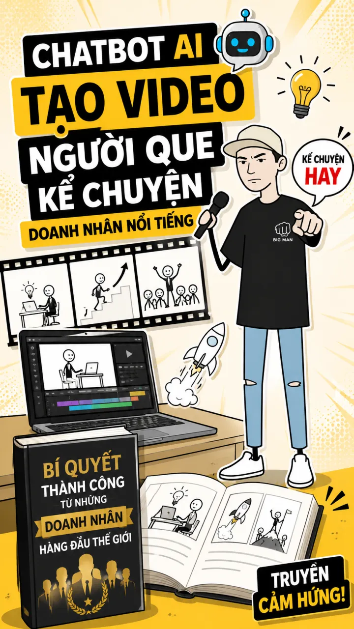 Mẫu câu lệnh ( prompt ) - cách làm video người que kể chuyện doanh nhân nổi tiếng - bán sách