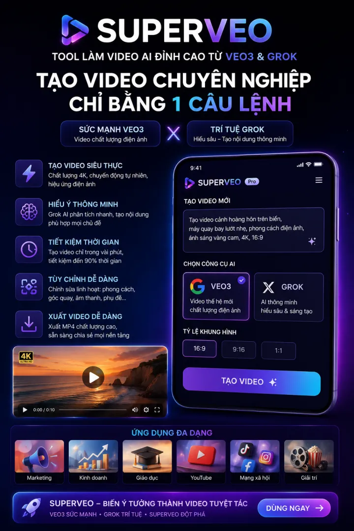 TOOL TẠO VIDEO VỚI VEO3 VÀ GROK CÙNG RẤT NHIỀU TÍNH NĂNG HẤP DẪN
