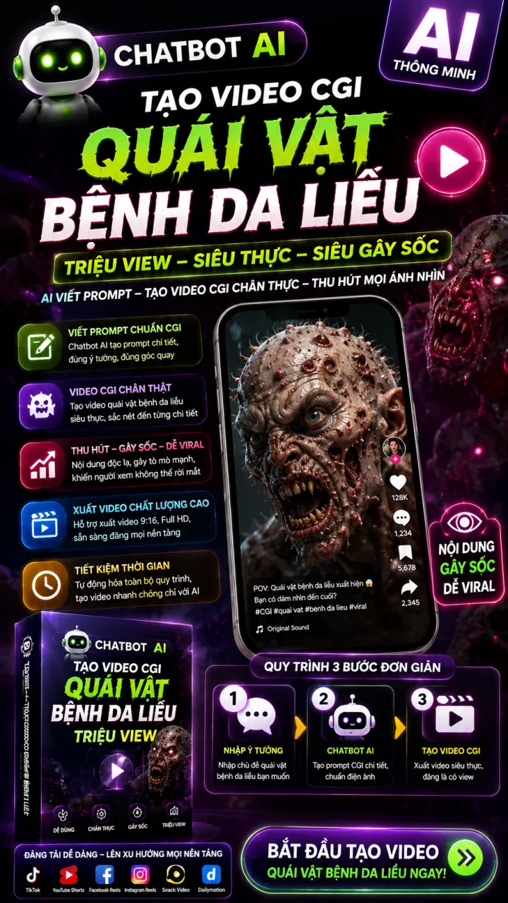 Chatbot AI Tạo Video CGI Quái Vật Bệnh Da Liễu Triệu View