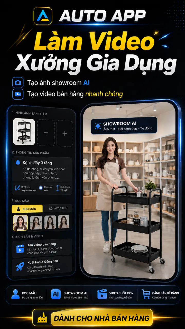 AUTO APP LÀM VIDEO XƯỞNG GIA DỤNG LÀM AFFILIATE