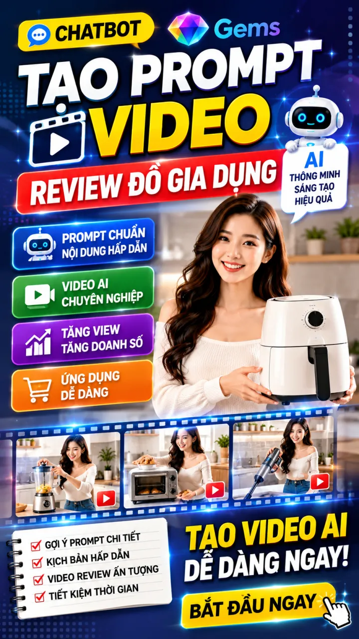 Mẫu câu lệnh ( prompt ) - Tạo video giới thiệu sản phẩm Gia Dụng
