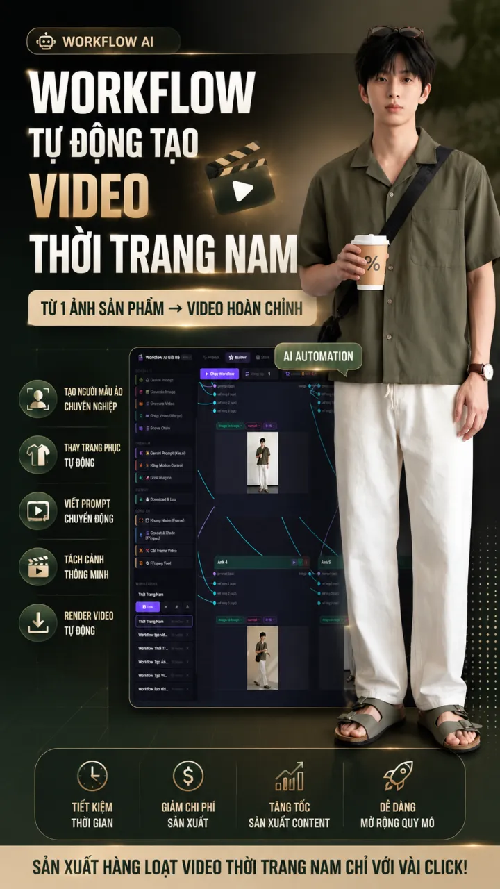 Workflow Tự Động Tạo Video Thời Trang Nam