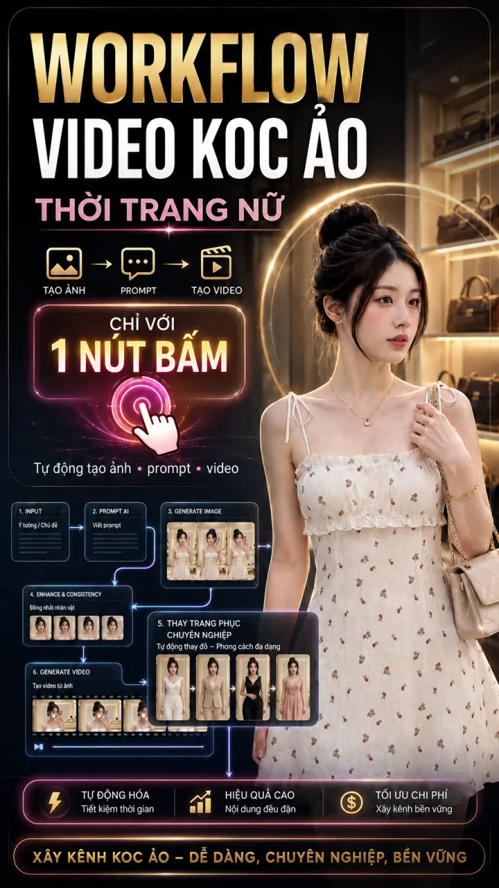 Workflow Tự Động Tạo Video KOC Thay Đồ Thời Trang Nữ