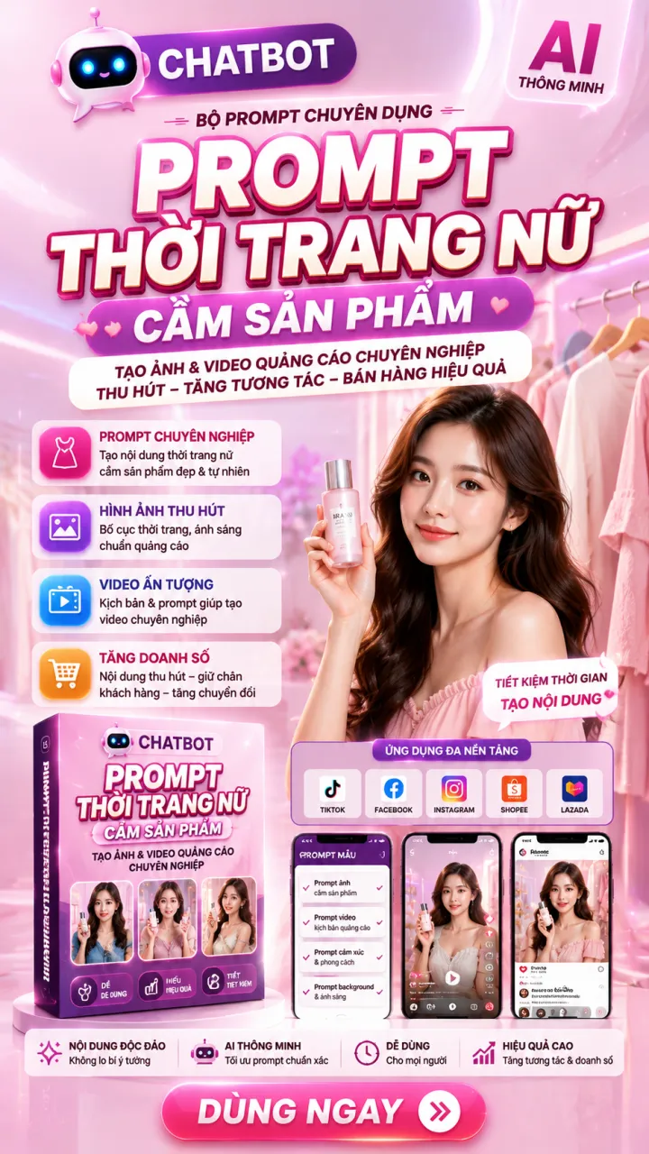 Chatbot Prompt Tạo Người Mẫu Nữ Cầm Sản Phẩm Đẹp Như Studio