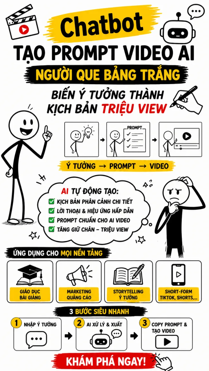 Mẫu câu lệnh ( prompt ) - Cách làm video người que đen trắng làm video AFF sách