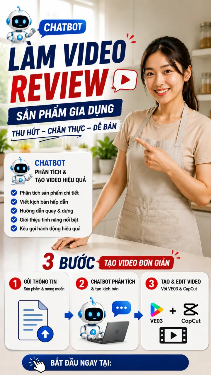 Workflow KOC ảo Review đồ gia dụng