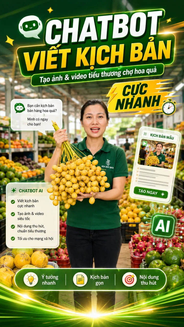 Chatbot Viết Kịch Bản Tạo Video Tiểu Thương Chợ Hoa Quả