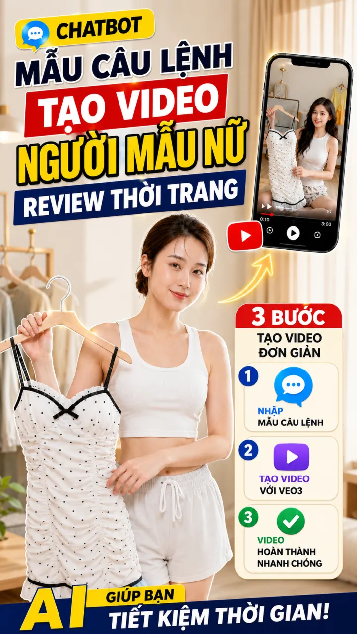 Mẫu câu lệnh ( prompt) - Tạo video người mẫu nữ thay đồ review thời trang