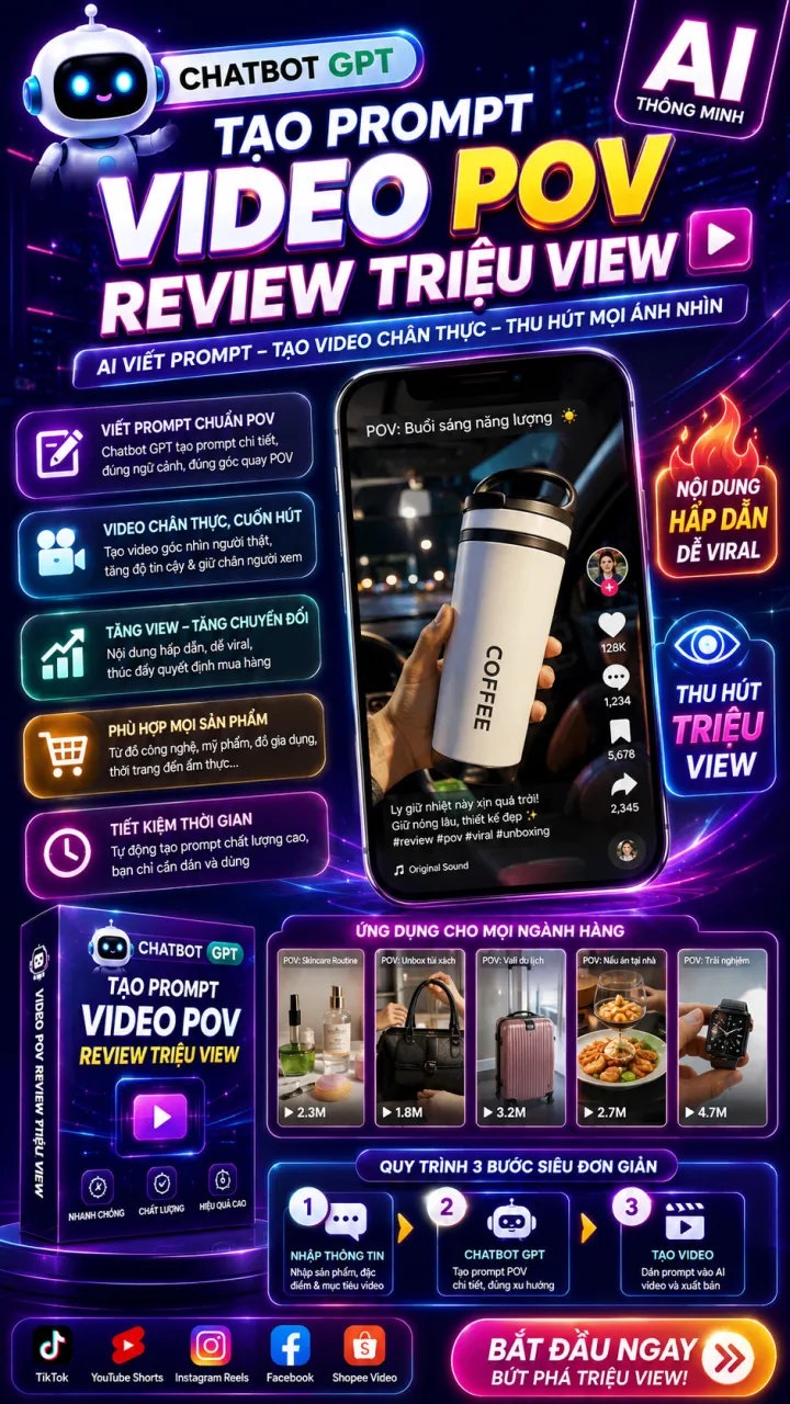 Chatbot GPT Tạo Prompt Video POV Review Triệu View
