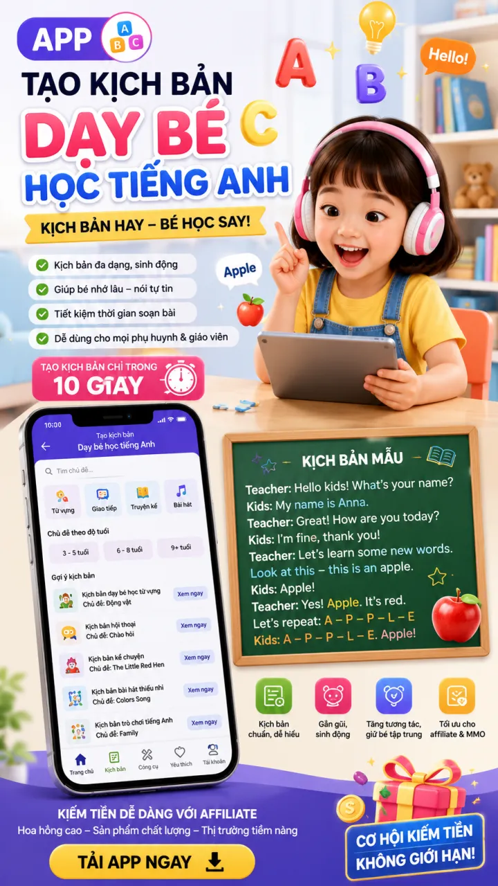 APP TẠO KỊCH BẢN DẠY BÉ HỌC TIẾNG ANH + AFF