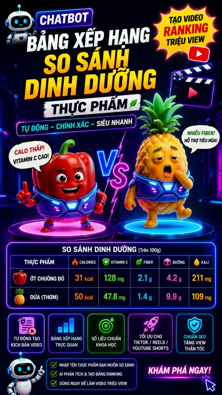 Mẫu câu lênh ( prompt) - Cách tạo video rau củ nói chuyện so sánh dinh dưỡng