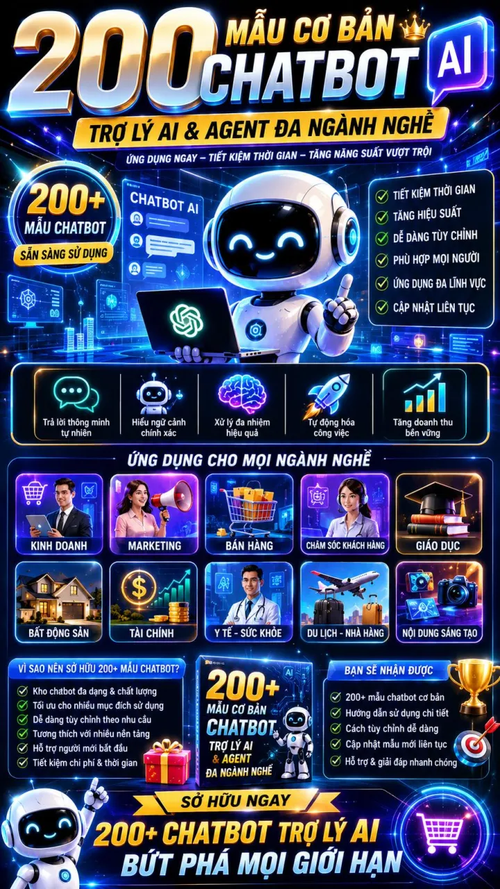 200 MẪU CƠ BẢN CHATBOT AI Trợ lý AI & Agent đa ngành nghề