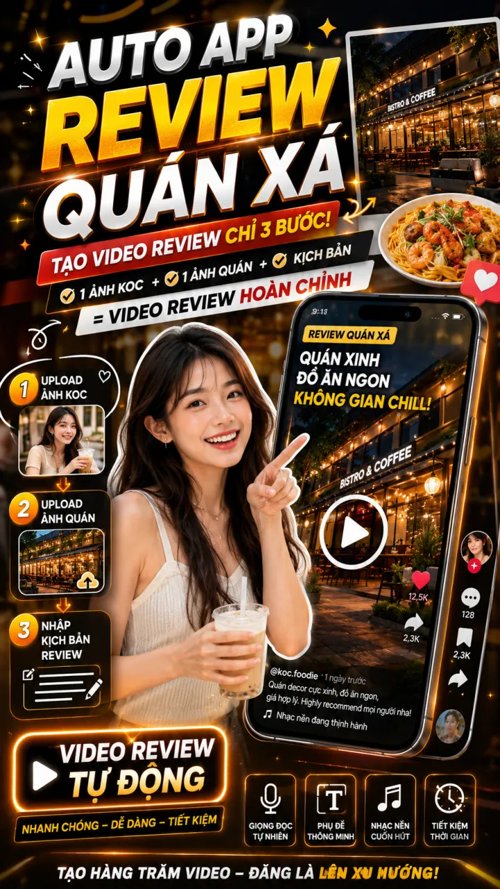 AUTO APP - Tạo KOC Review Quán Xá Siêu HOT 2026
