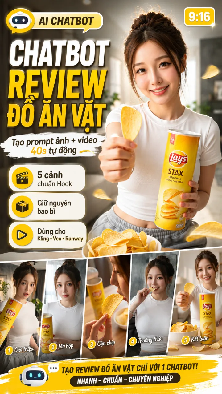 Mẫu Làm Video (Chatbot) Review Sản Phẩm Ăn Vặt, Đồ Ăn Nhanh